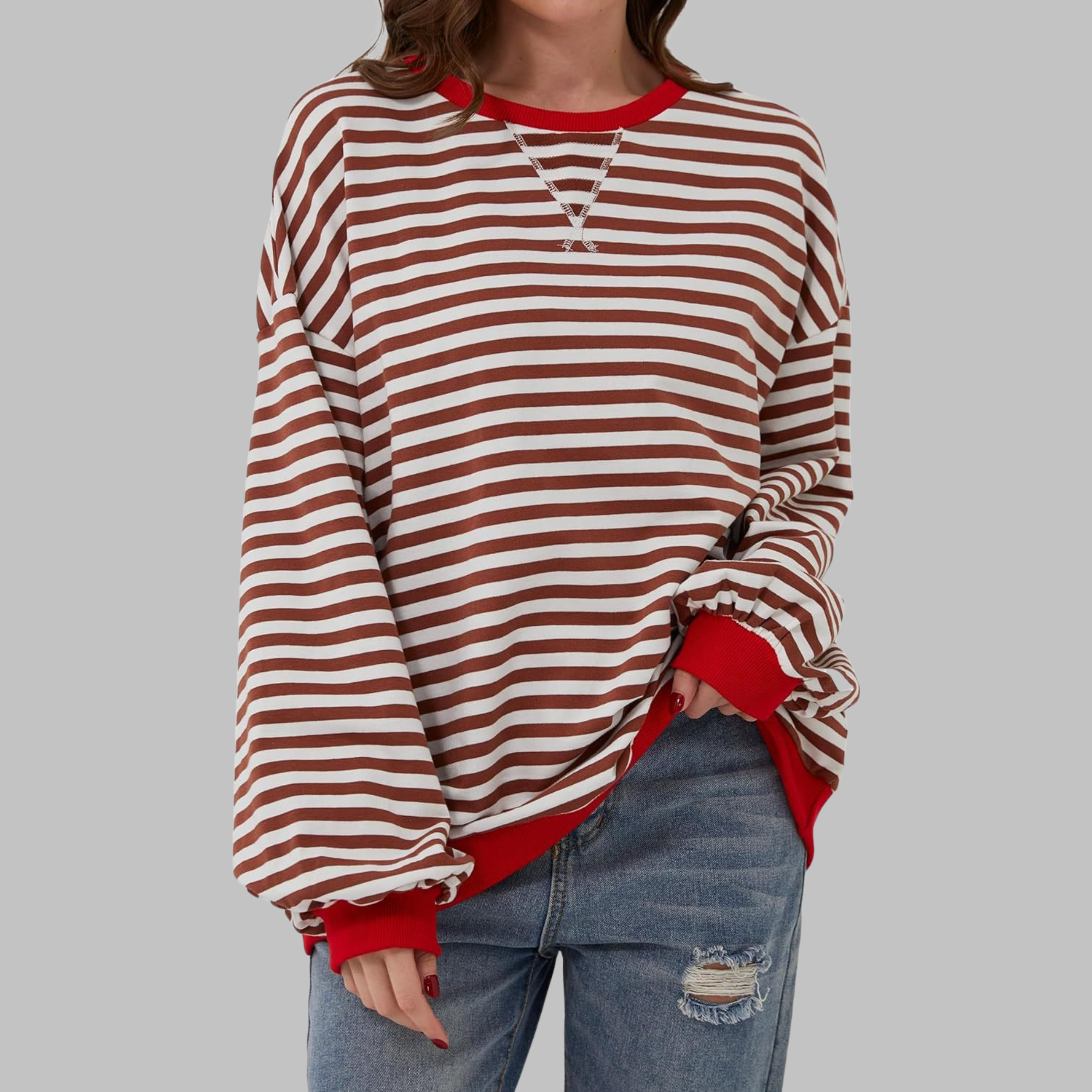 LUKA™ - Felpa a maniche lunghe casual con collo rotondo a righe - 1+1 GRATIS