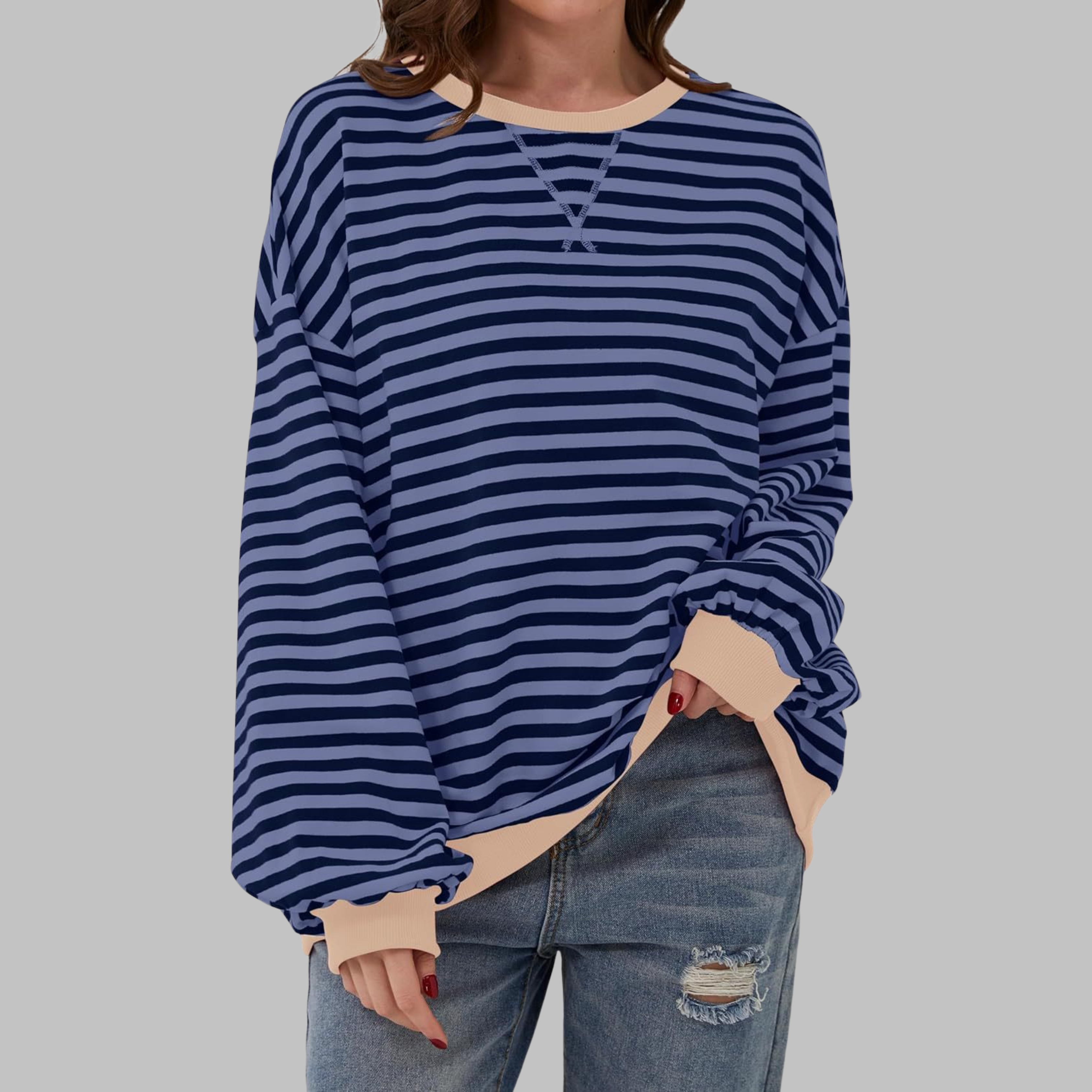 LUKA™ - Felpa a maniche lunghe casual con collo rotondo a righe - 1+1 GRATIS