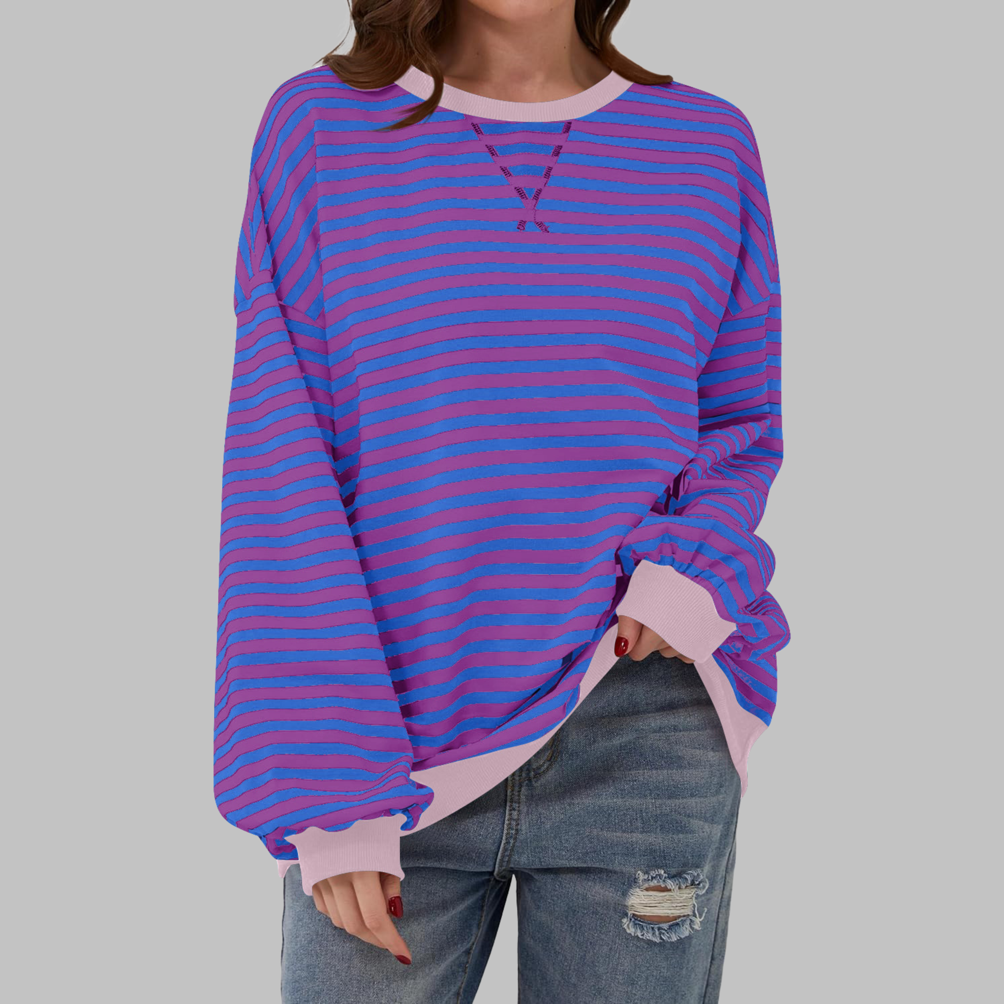 LUKA™ - Felpa a maniche lunghe casual con collo rotondo a righe - 1+1 GRATIS