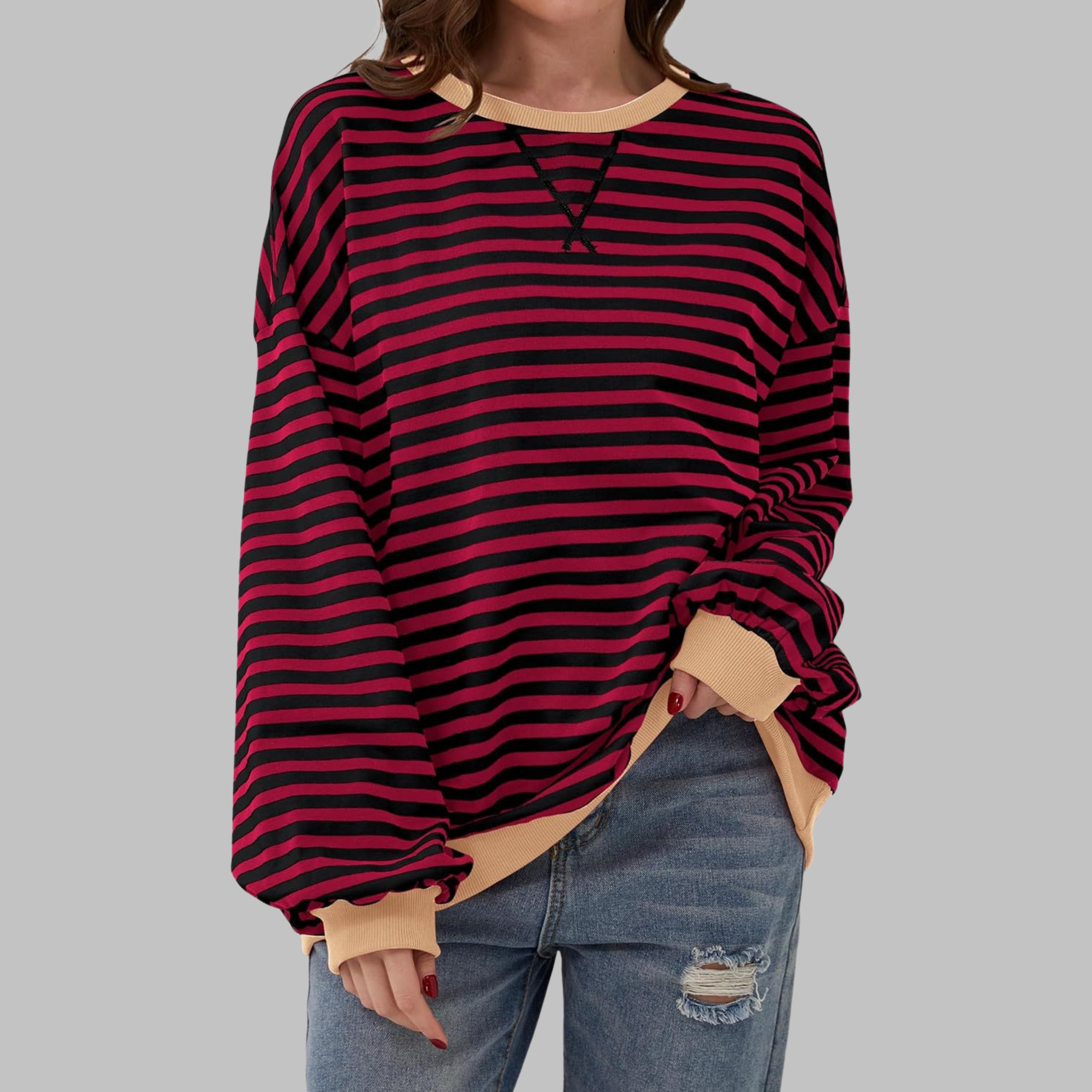 LUKA™ - Felpa a maniche lunghe casual con collo rotondo a righe - 1+1 GRATIS
