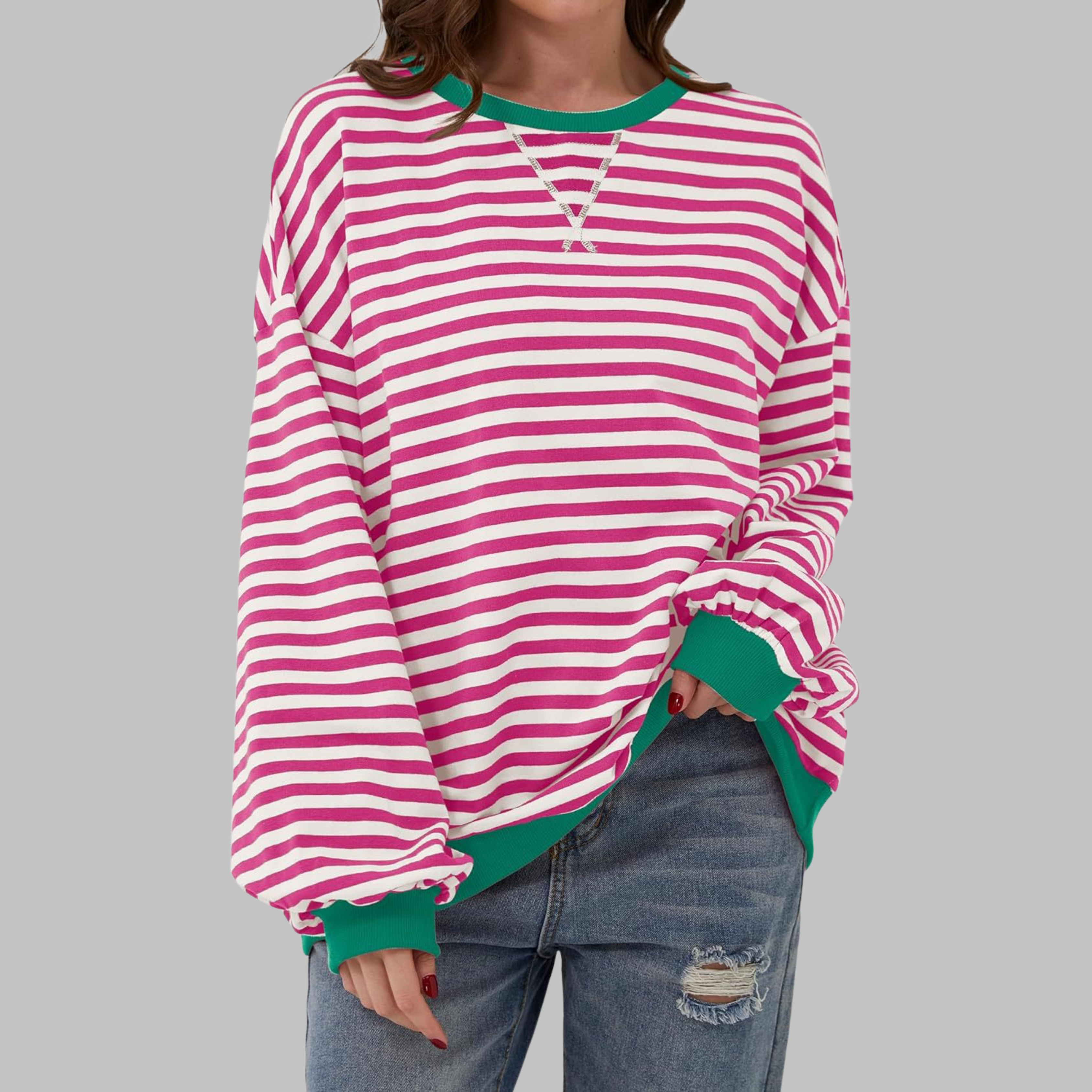 LUKA™ - Felpa a maniche lunghe casual con collo rotondo a righe - 1+1 GRATIS