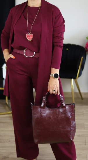 Serena – Completo Elegante 3 Pezzi con Cardigan Lungo, Top e Pantalone Ampio