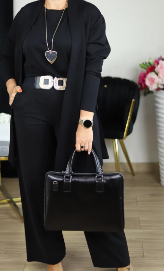 Serena – Completo Elegante 3 Pezzi con Cardigan Lungo, Top e Pantalone Ampio