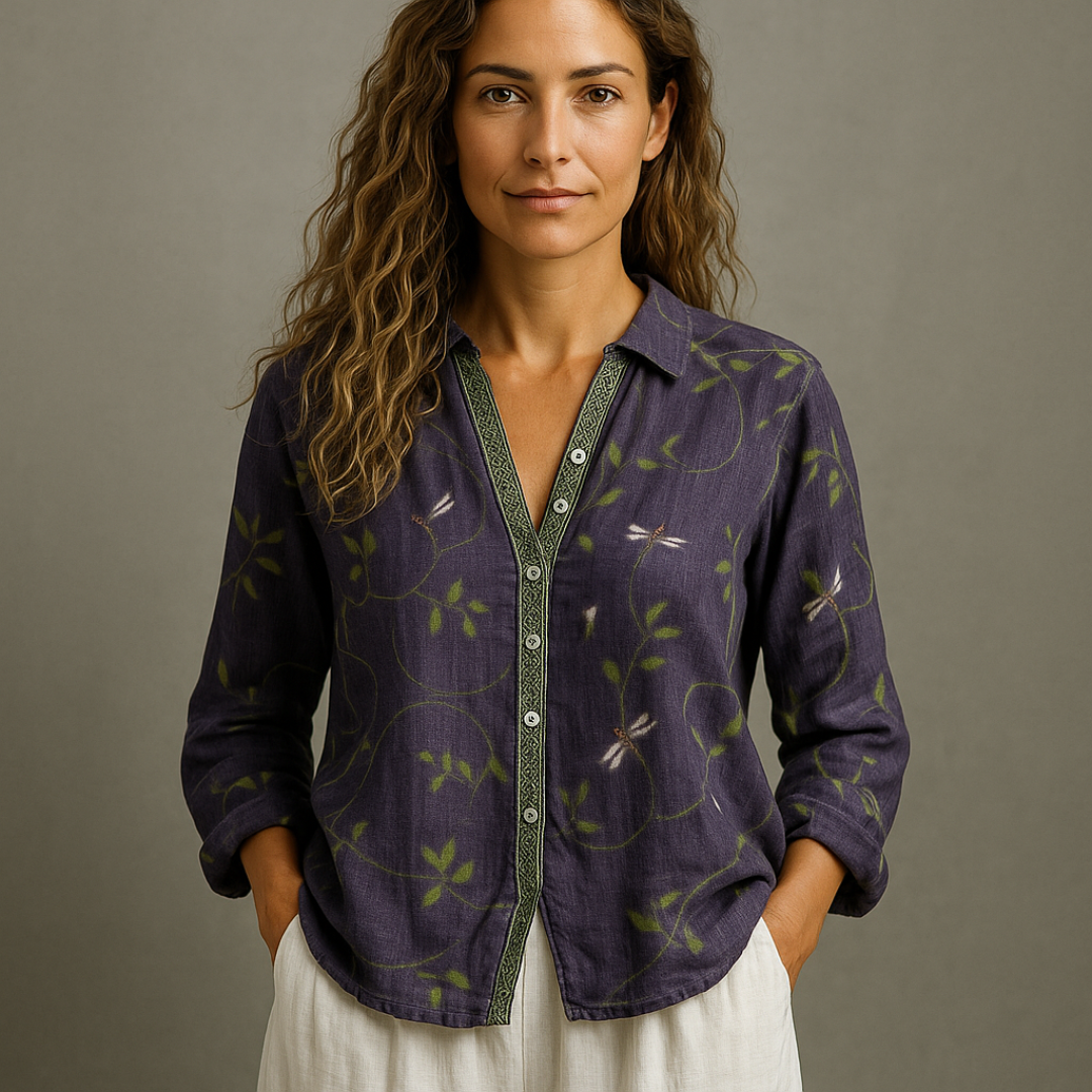 Sophia™ | Blusa Vintage con Stampa Foglia – Eleganza Senza Tempo per Ogni Oaccasione