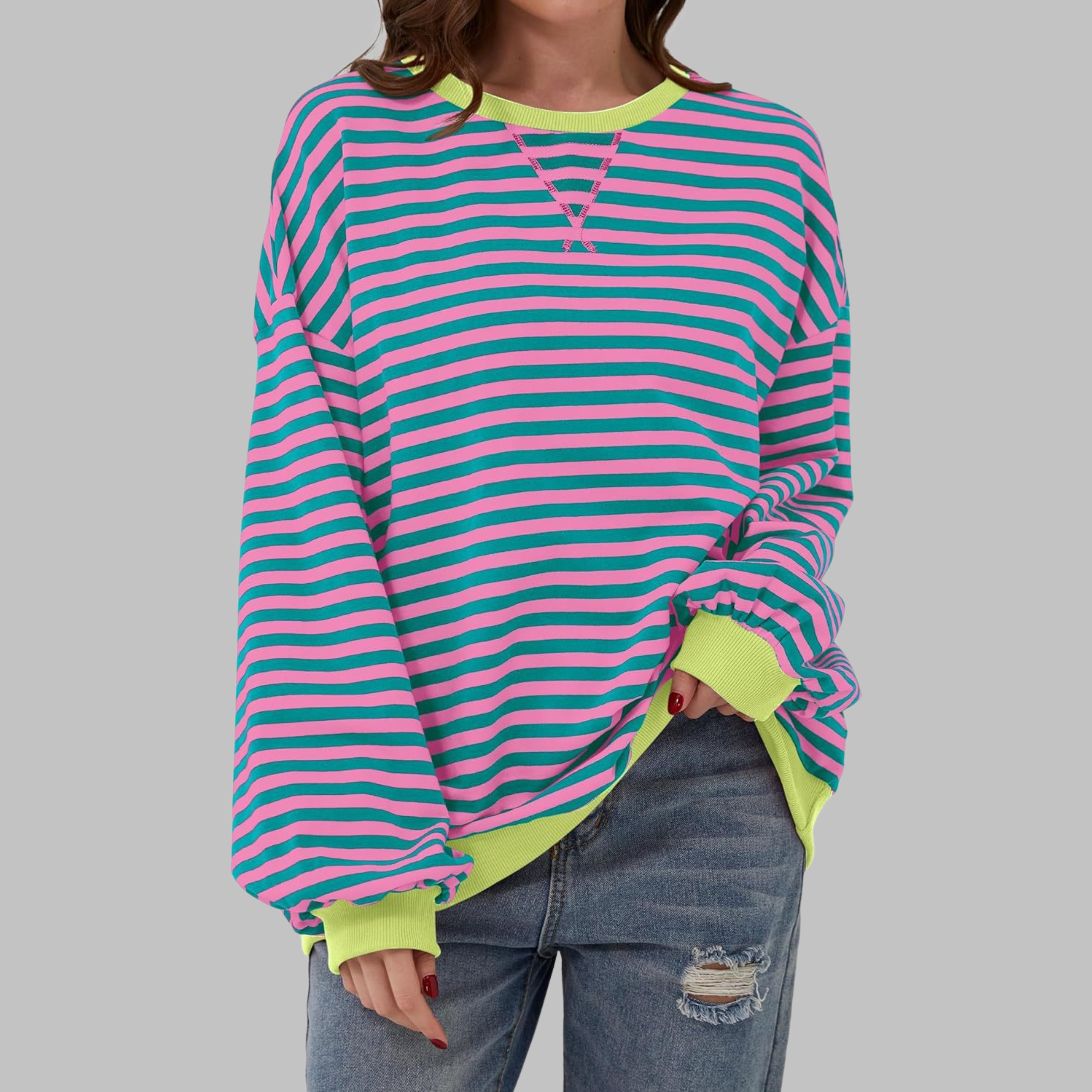 LUKA™ - Felpa a maniche lunghe casual con collo rotondo a righe - 1+1 GRATIS
