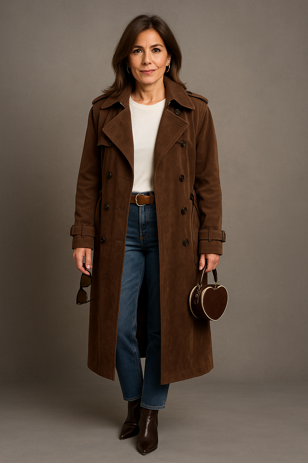 Veronika - Elegante Trench Coat in Pelle Scamosciata