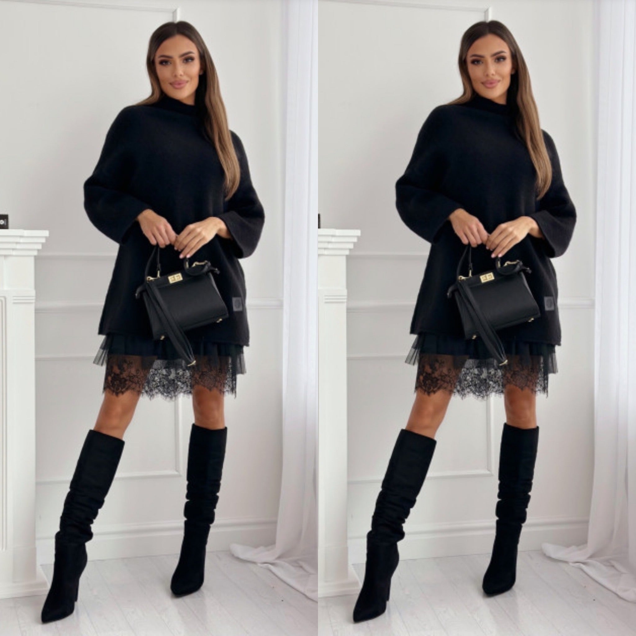 Elena – Abito con Orlo in Tulle & Maglione Oversize Coordinato