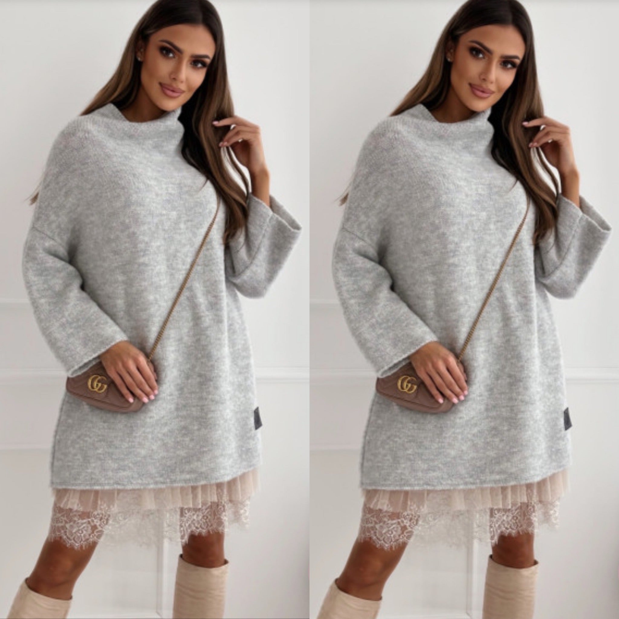 Elena – Abito con Orlo in Tulle & Maglione Oversize Coordinato