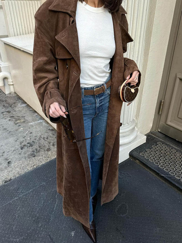 Veronika - Elegante Trench Coat in Pelle Scamosciata