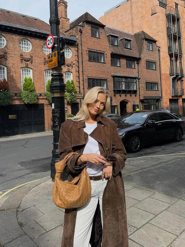 Veronika - Elegante Trench Coat in Pelle Scamosciata
