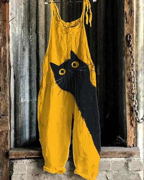 Solea | Tuta artigianale leggera gialla con gatto nero